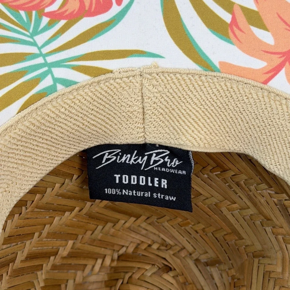Binky Bro BNKY Toddler Straw Lifeguard Sun Hat Brown Floral Tropical Print Beach